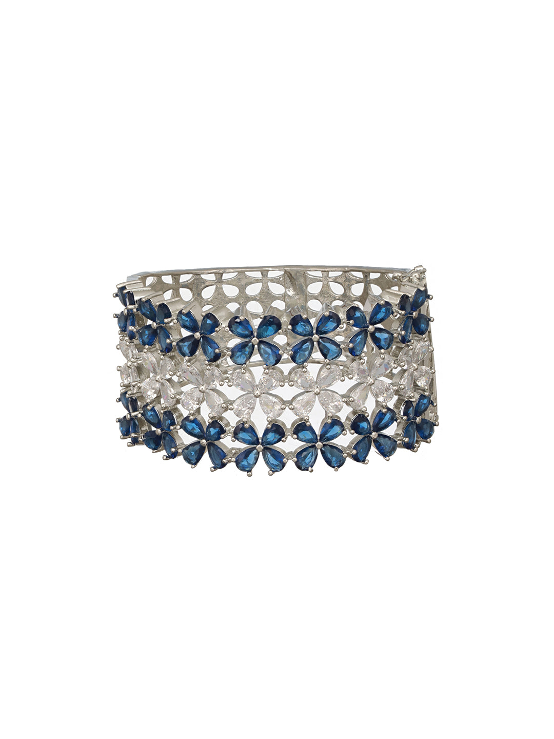 Silver Toned Blue Sapphire AD Studded Designer Bridal  Kada Bracelet