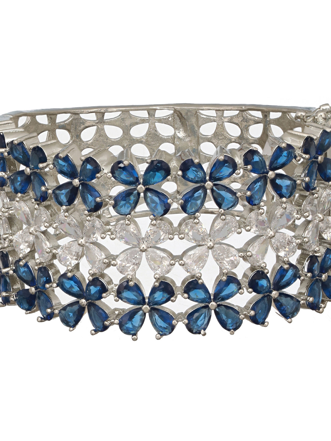 Silver Toned Blue Sapphire AD Studded Designer Bridal  Kada Bracelet