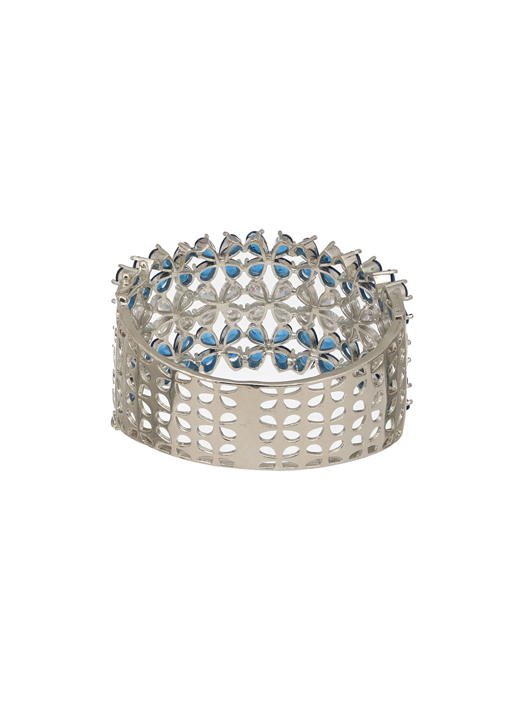 Silver Toned Blue Sapphire AD Studded Designer Bridal  Kada Bracelet