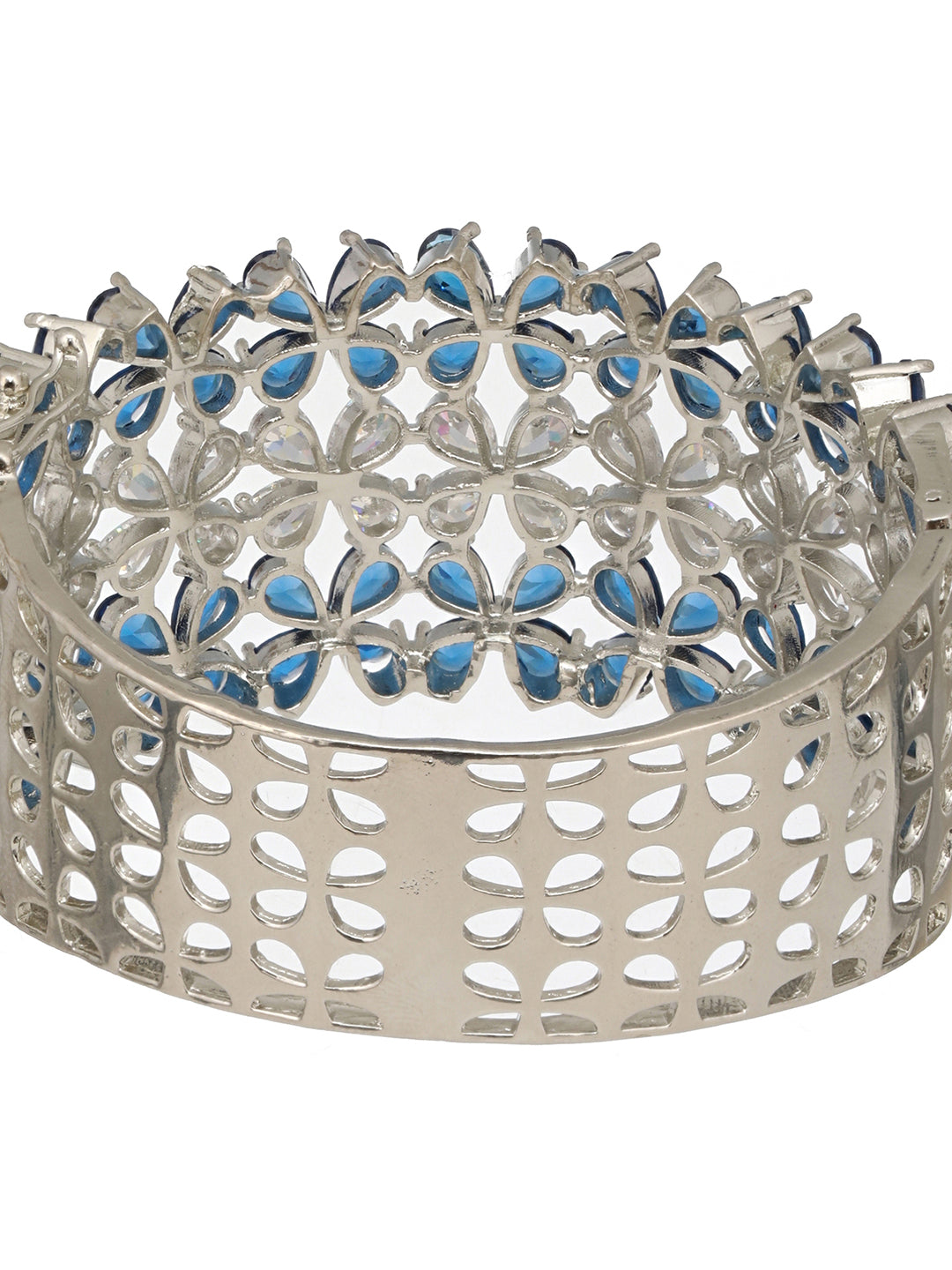 Silver Toned Blue Sapphire AD Studded Designer Bridal  Kada Bracelet