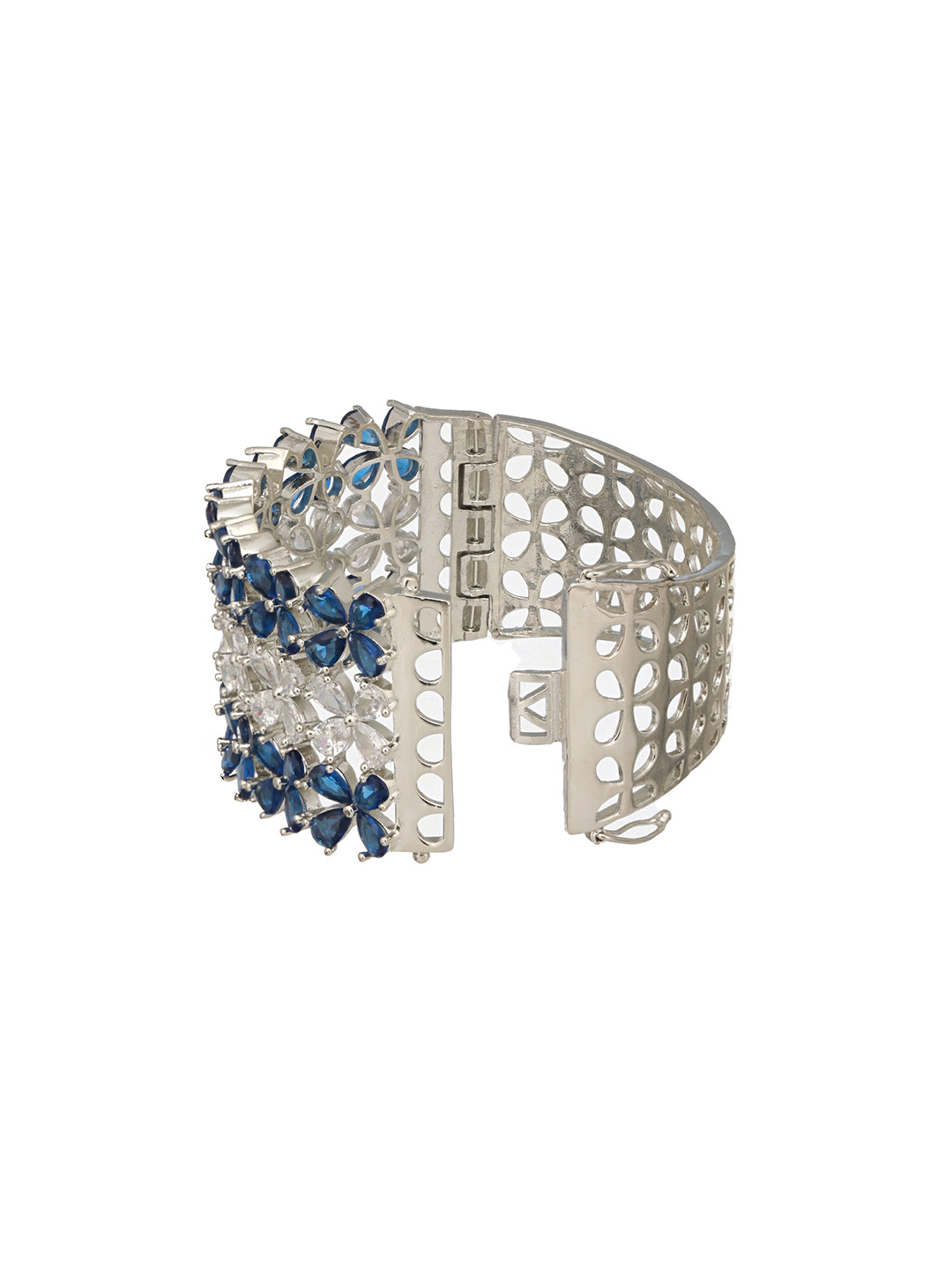 Silver Toned Blue Sapphire AD Studded Designer Bridal  Kada Bracelet