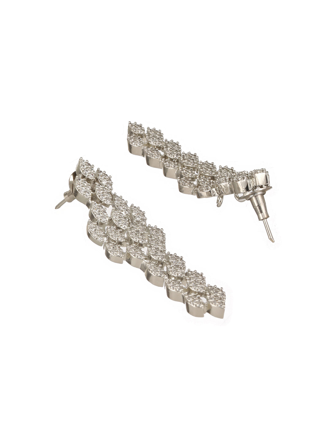 Silver Toned Ad Studded Quirky  Drop  Designer Wedding  Partywear Jewellery Set