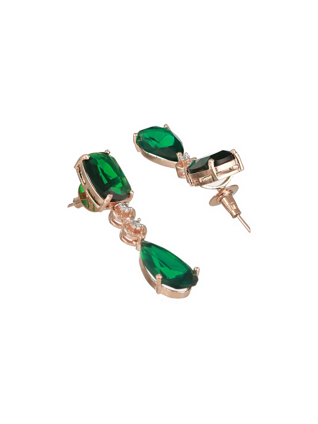 Rose Gold Plated Emerald Green AD Studded 2 Layered Luxe Designer Bridal Partywear Jewellery Set