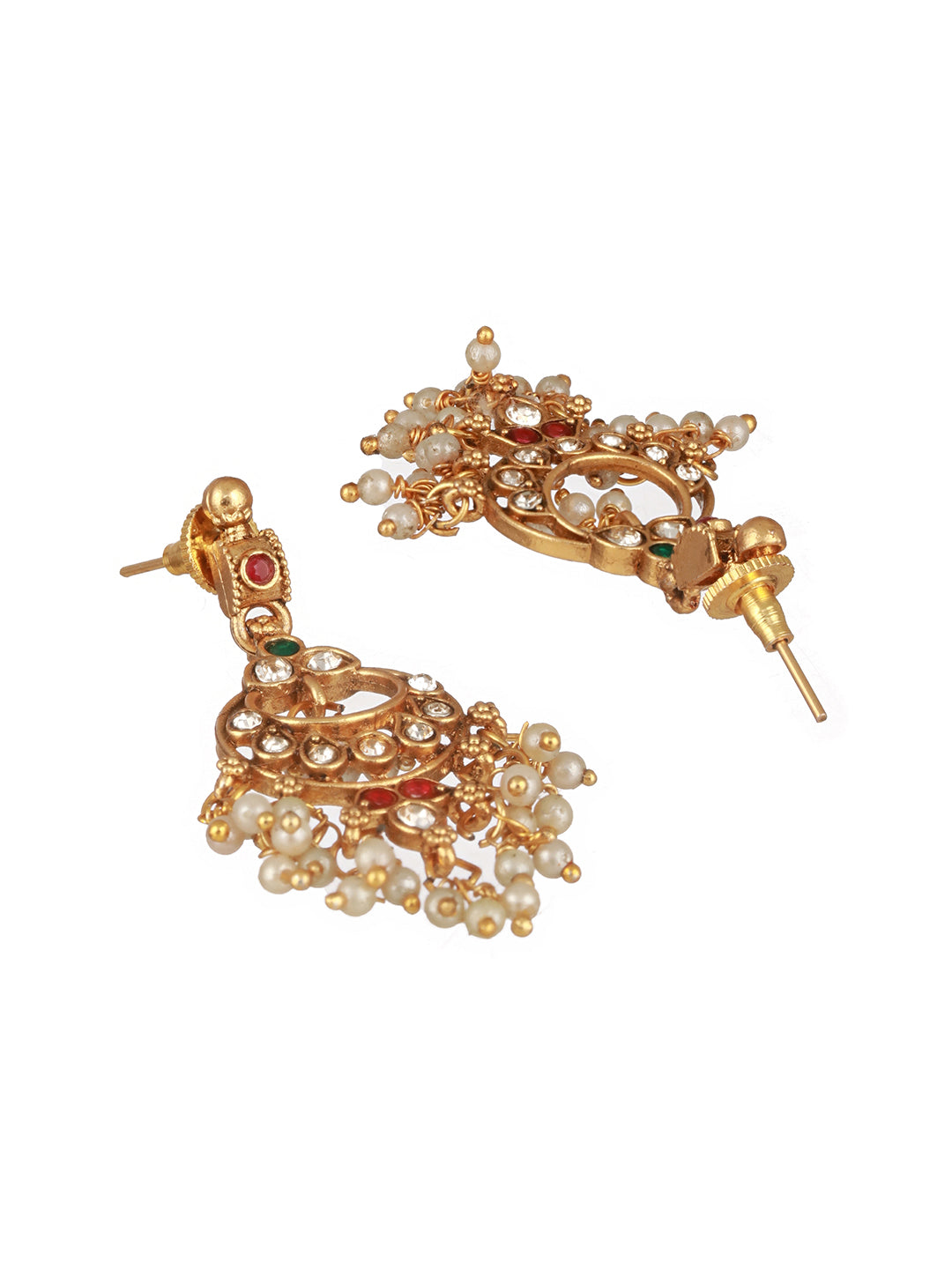 Gold Plated Kemp Stones Pearl beaded Chandbali Pendant Style Choker Jewellery  Set