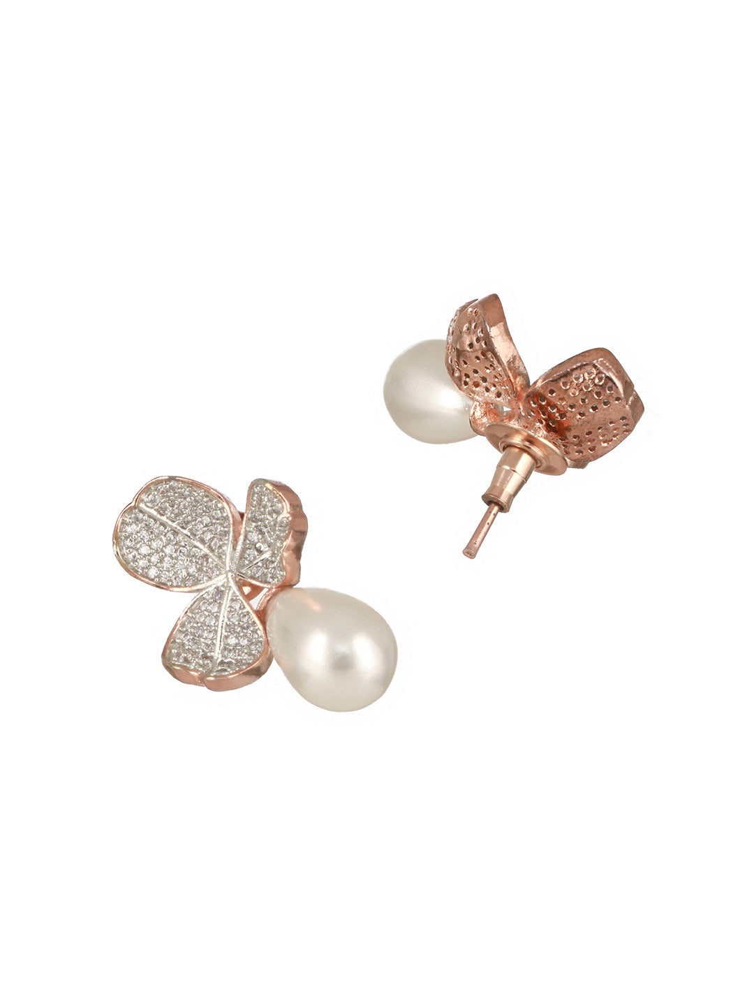Rose Gold AD Studded Pearl Luxe Studds Earrings