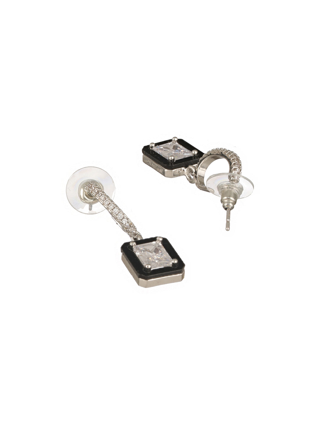 Anti-Tarnish Silver Plated Black Geaometric Hoops Minimal Dropdown Earrings