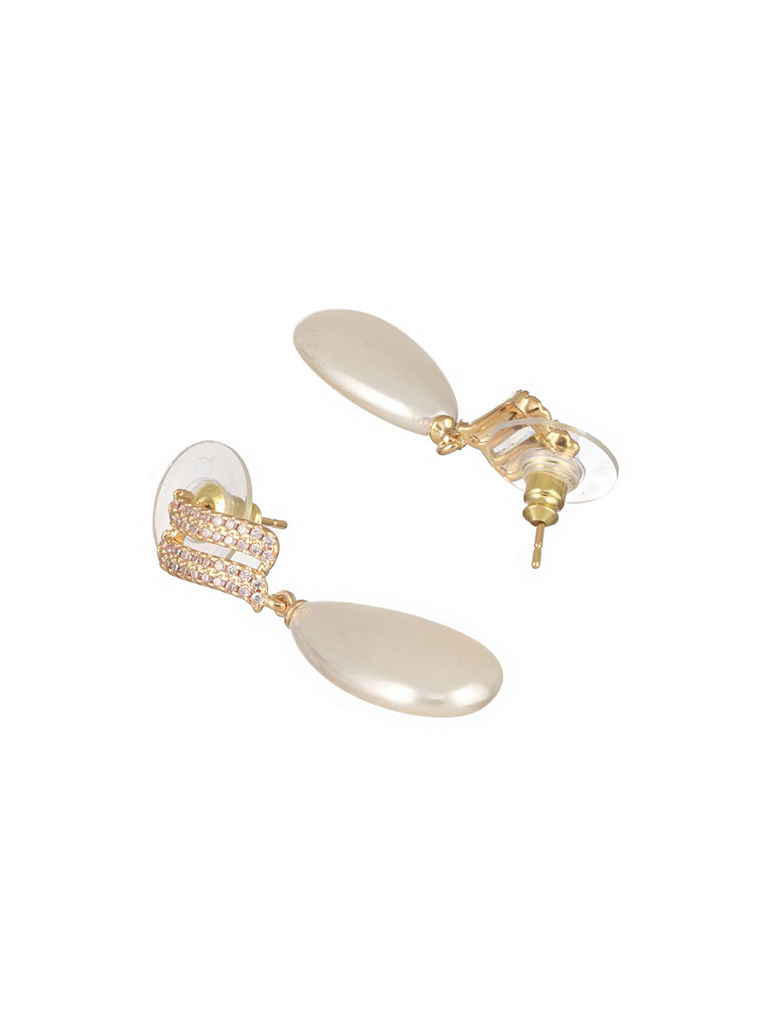 Gold Plated Tear Drop Pearl Studded Luxe  Minimal Drop Earrings
