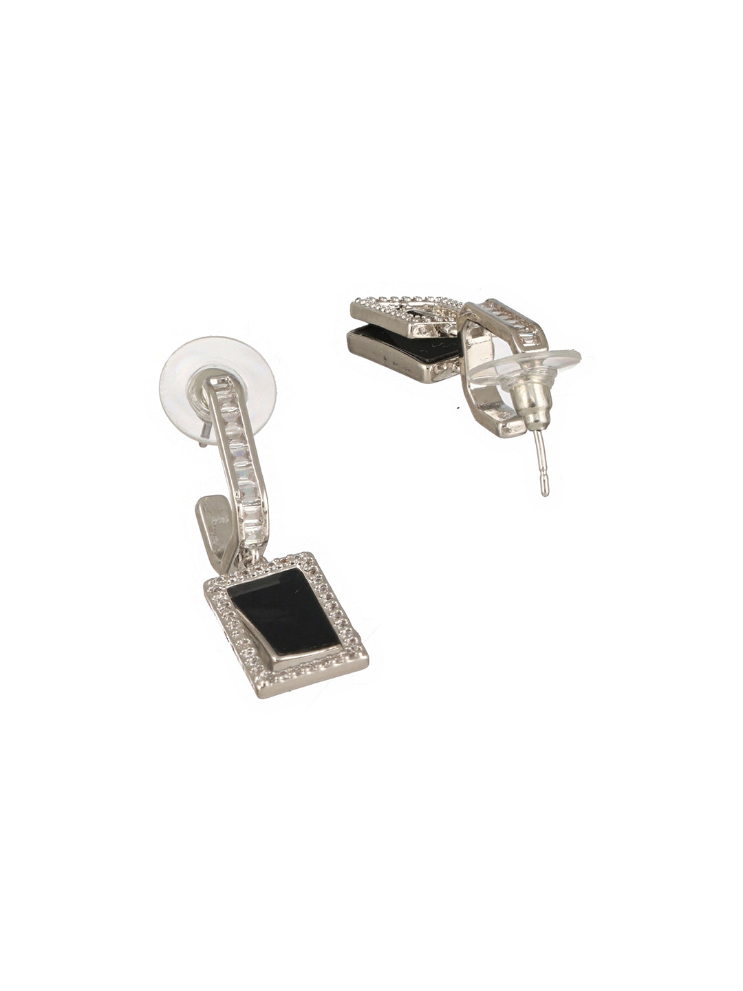 Anti-Tarnish Silver Plated Black J Shaped Square Shaped Minimal Earrings