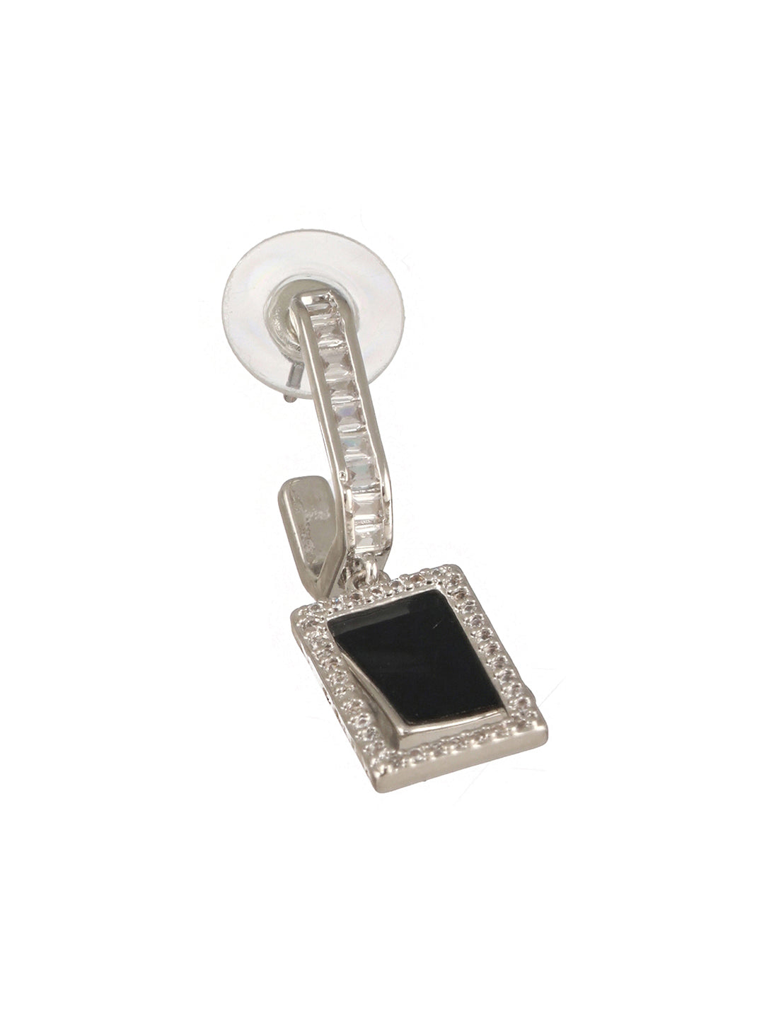 Anti-Tarnish Silver Plated Black J Shaped Square Shaped Minimal Earrings