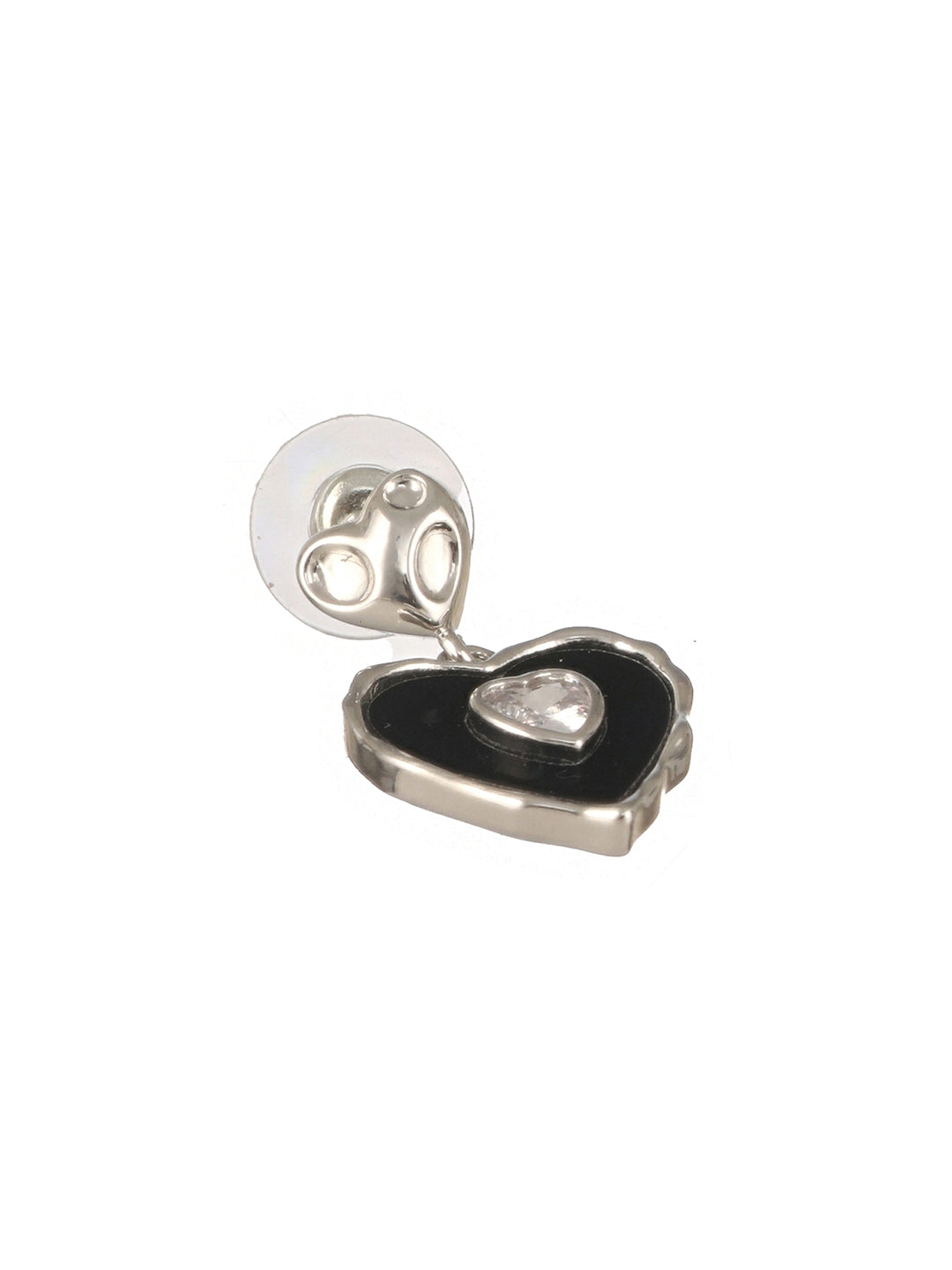 Anti-Tarnish Silver Plated Black Enamelled Heart Shaped Minimal  Drop Down Studs Earrings