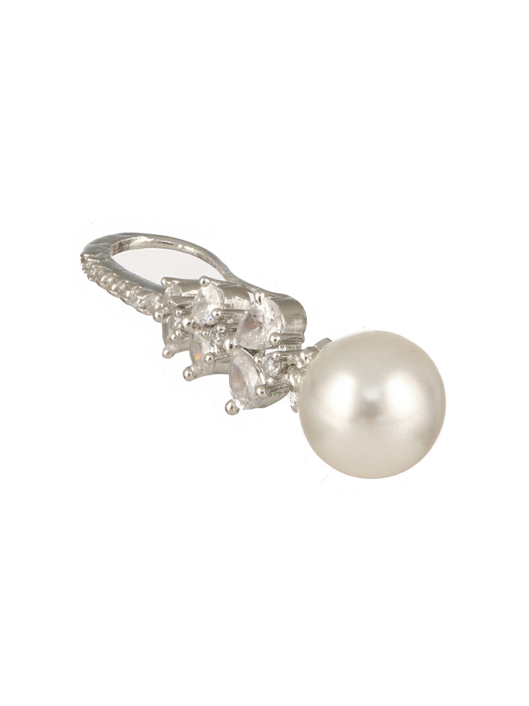 Silver Plated AD Studded Delicate Pearl Hook  Earrings