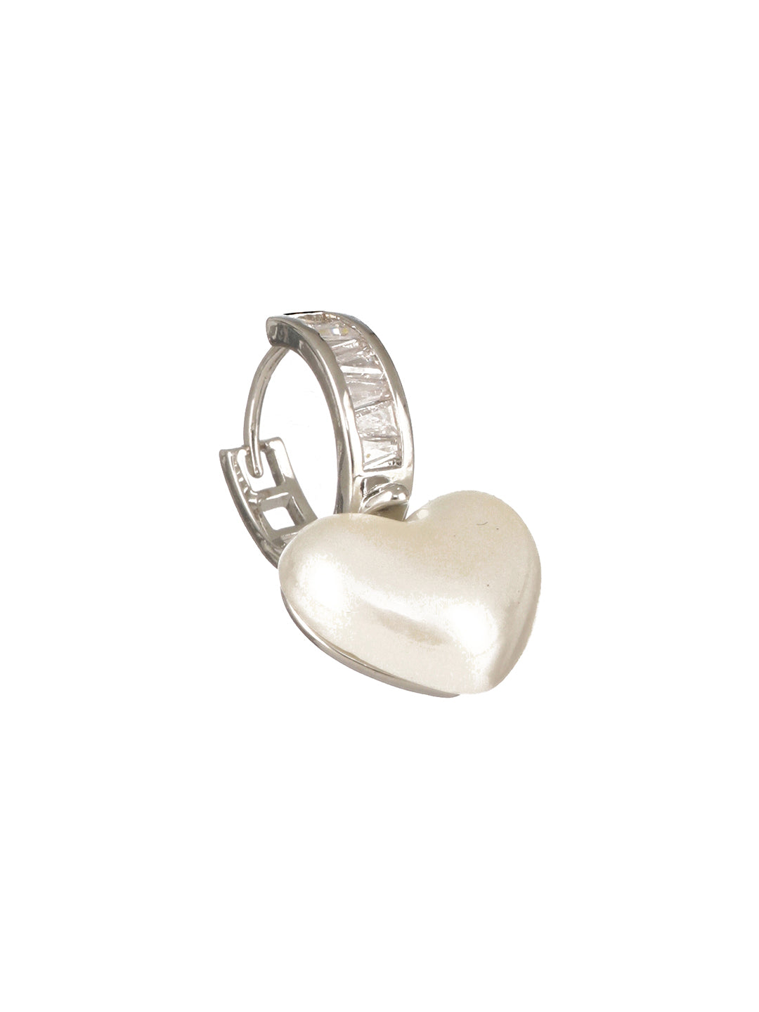 Anti-Tarnish Silver Plated Faux Pearl Studded Heart Shaped Small  Minimal Hoop Earrings