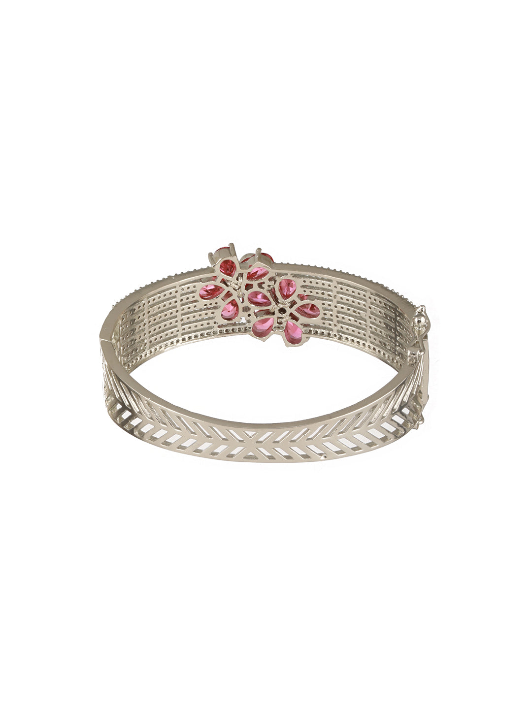 Silver Plated Ruby Red Floral Statement  Designer Brooch Kada Bangle Bracelet