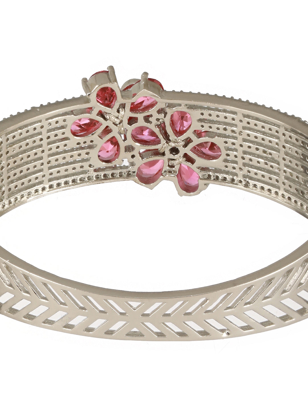 Silver Plated Ruby Red Floral Statement  Designer Brooch Kada Bangle Bracelet