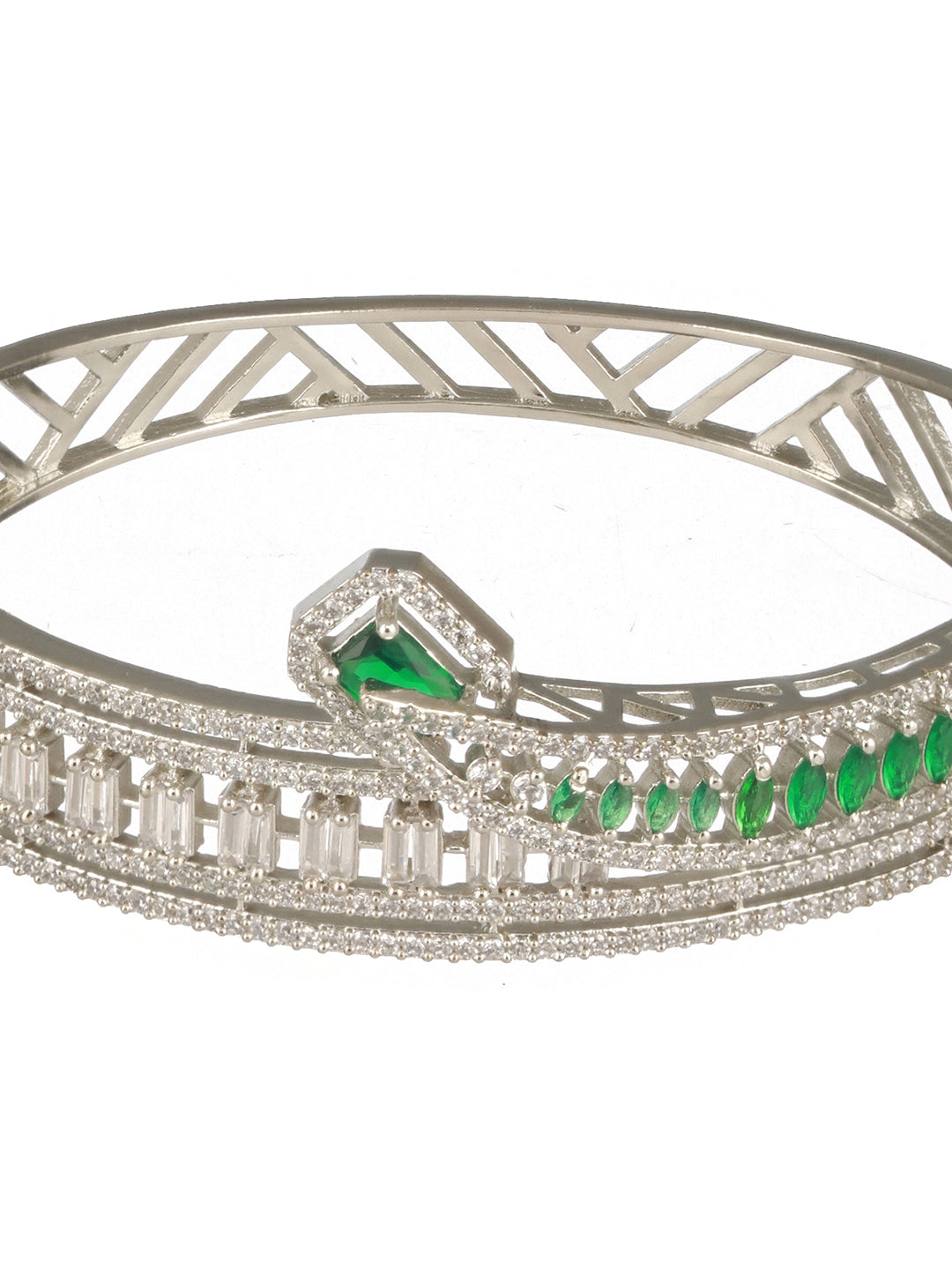 Silver Plated  Green AD Studded  Contemporary  Designer Bridal Kada  Bracelet