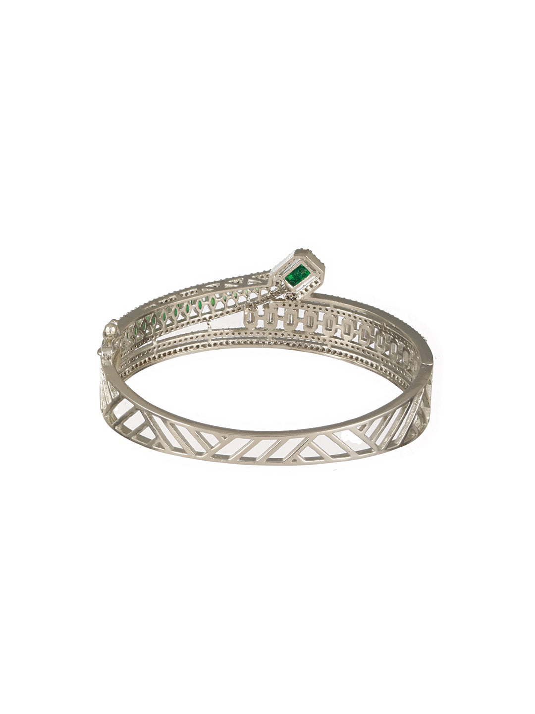 Silver Plated  Green AD Studded  Contemporary  Designer Bridal Kada  Bracelet
