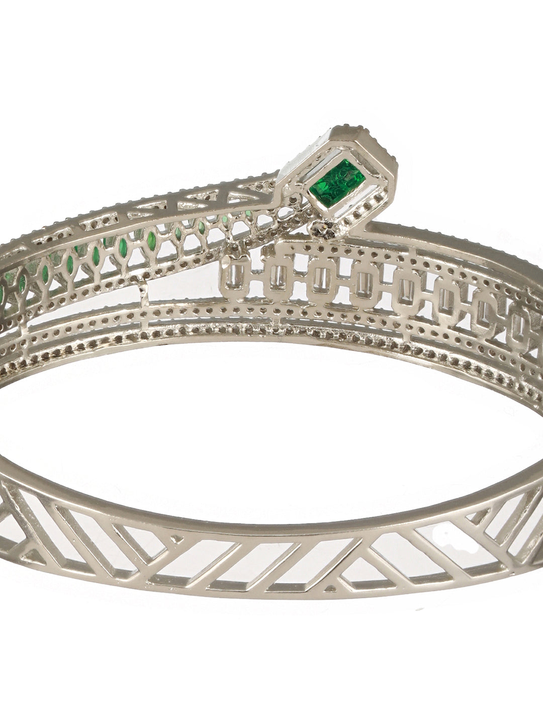 Silver Plated  Green AD Studded  Contemporary  Designer Bridal Kada  Bracelet