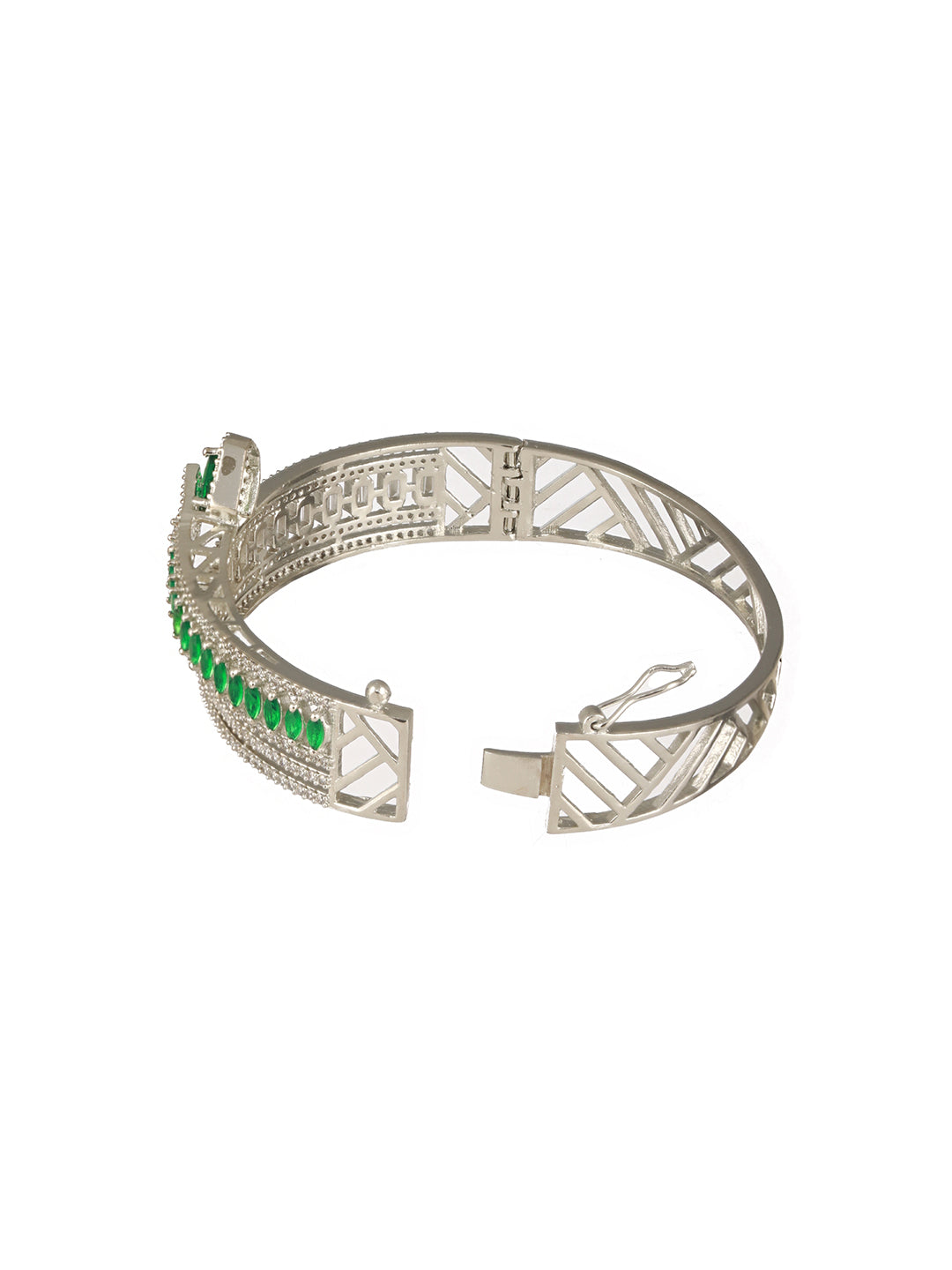 Silver Plated  Green AD Studded  Contemporary  Designer Bridal Kada  Bracelet
