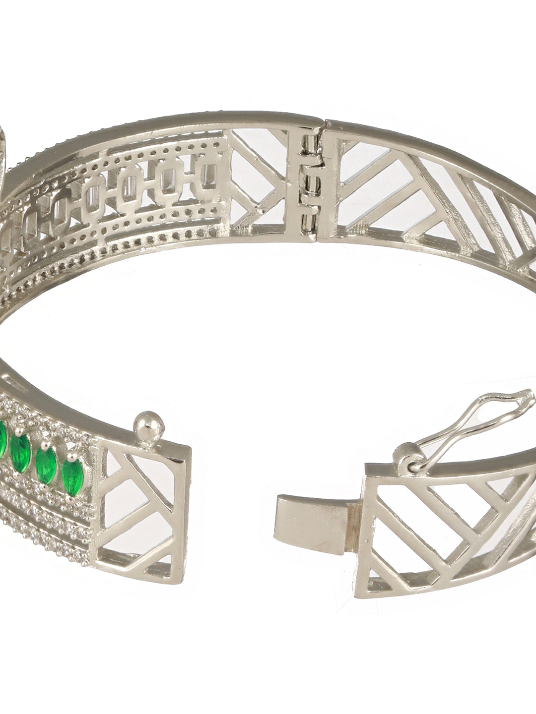 Silver Plated  Green AD Studded  Contemporary  Designer Bridal Kada  Bracelet