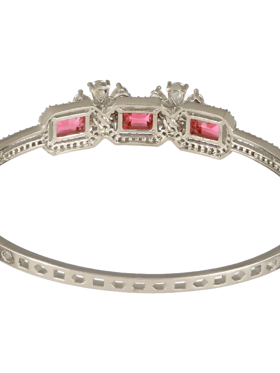 Silver Plated Ruby Red Delicate Luxe Floral Cuff Bangle Bracelet