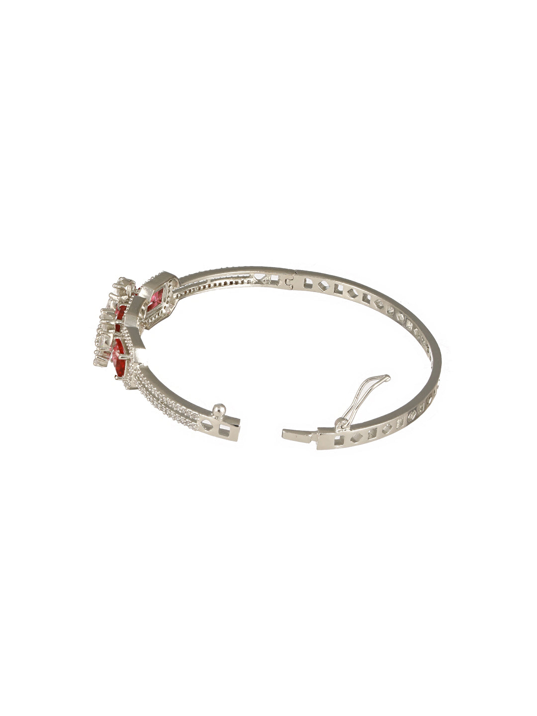 Silver Plated Ruby Red Delicate Luxe Floral Cuff Bangle Bracelet