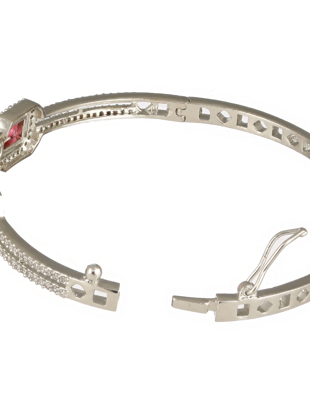 Silver Plated Ruby Red Delicate Luxe Floral Cuff Bangle Bracelet