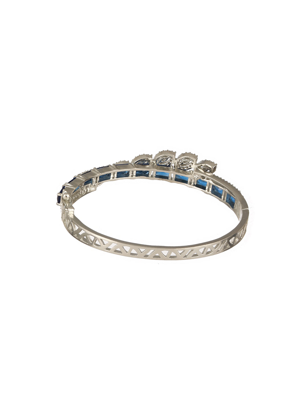 Silver Toned Sapphire Blue AD Studded Elegant  Designer  Leaf Kada Bangle  Bracelet
