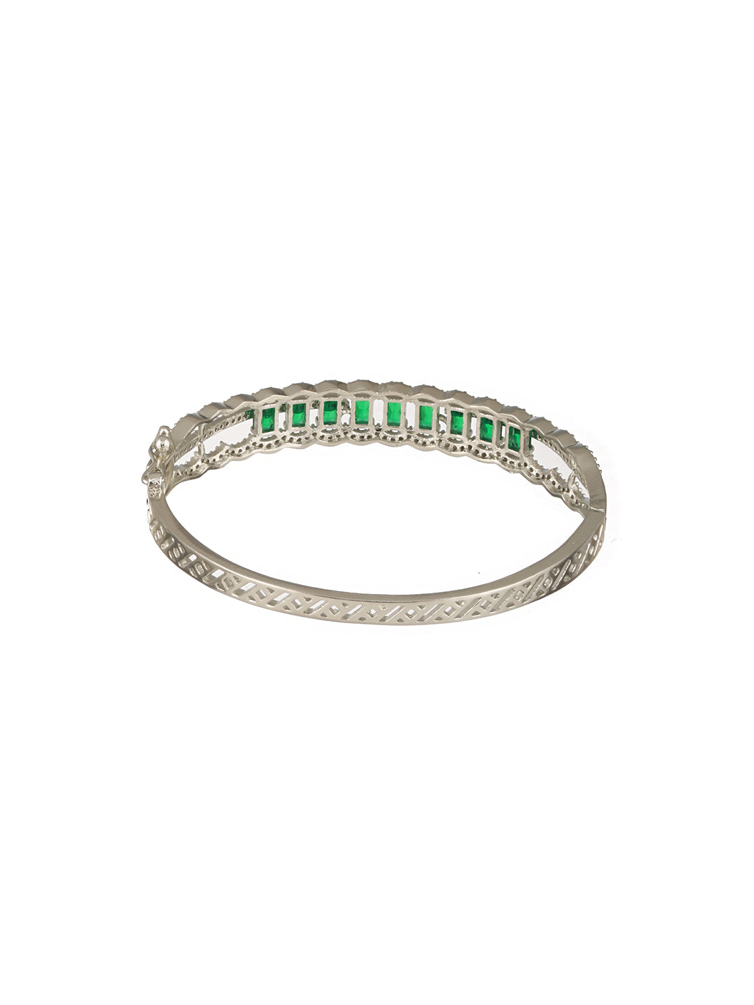 Silver Plated Emerald Green AD Studded Statement Delicate Kada Bracelet