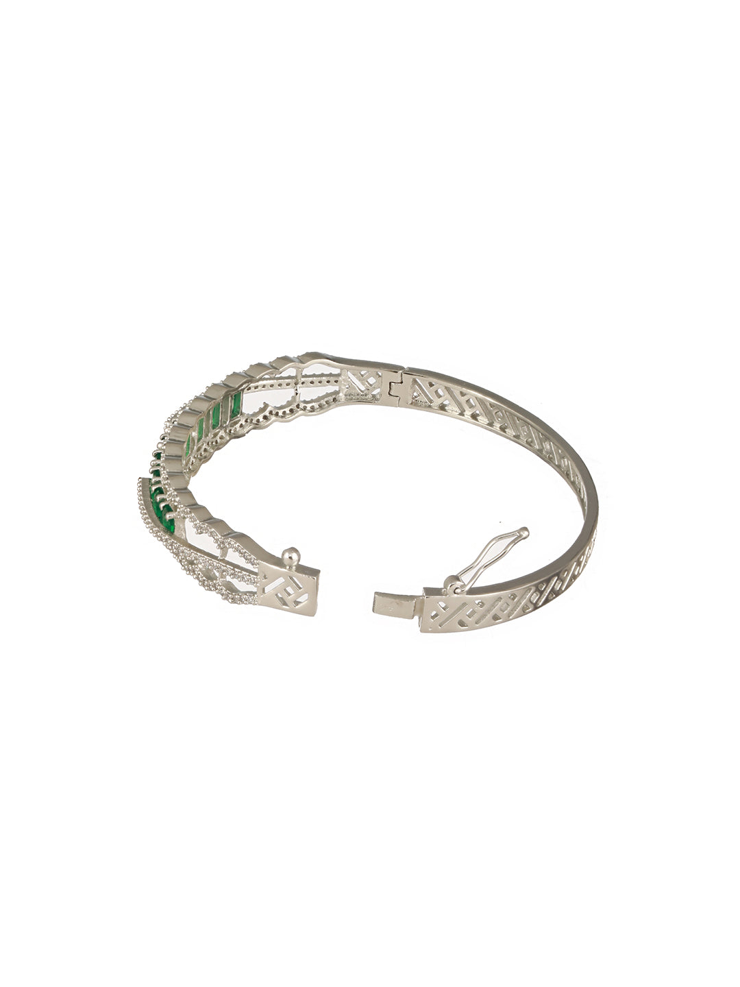 Silver Plated Emerald Green AD Studded Statement Delicate Kada Bracelet