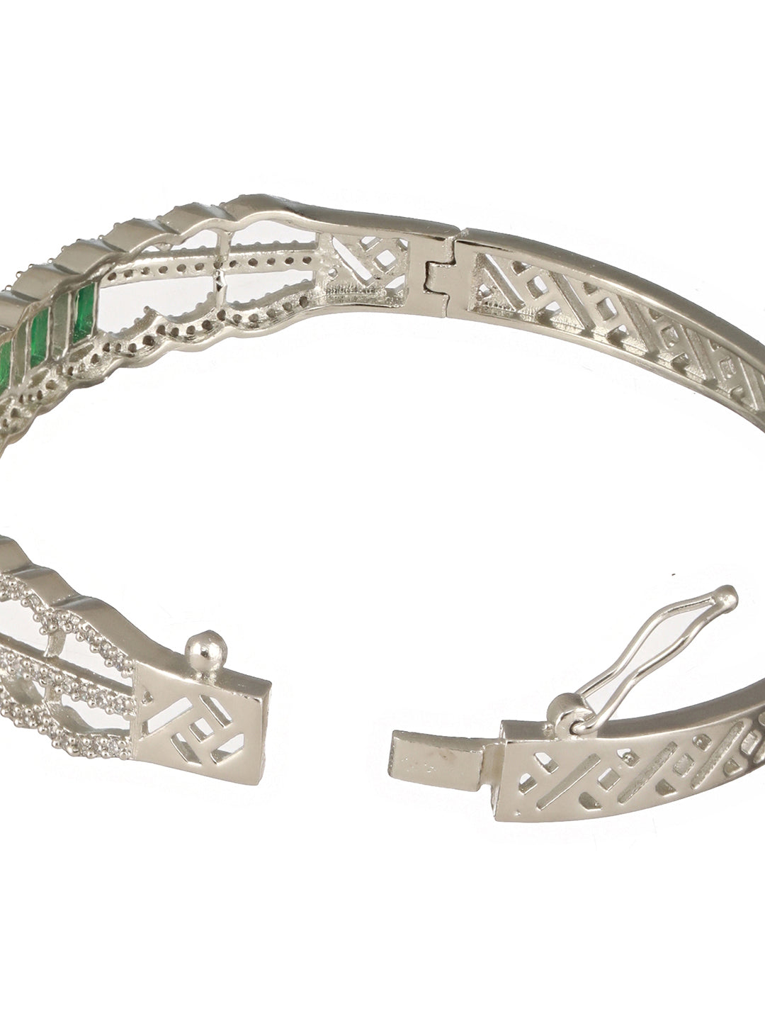 Silver Plated Emerald Green AD Studded Statement Delicate Kada Bracelet