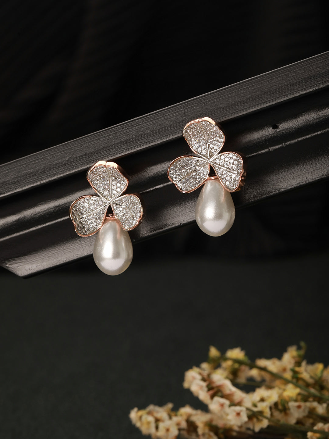 Rose Gold AD Studded Pearl Luxe Studds Earrings