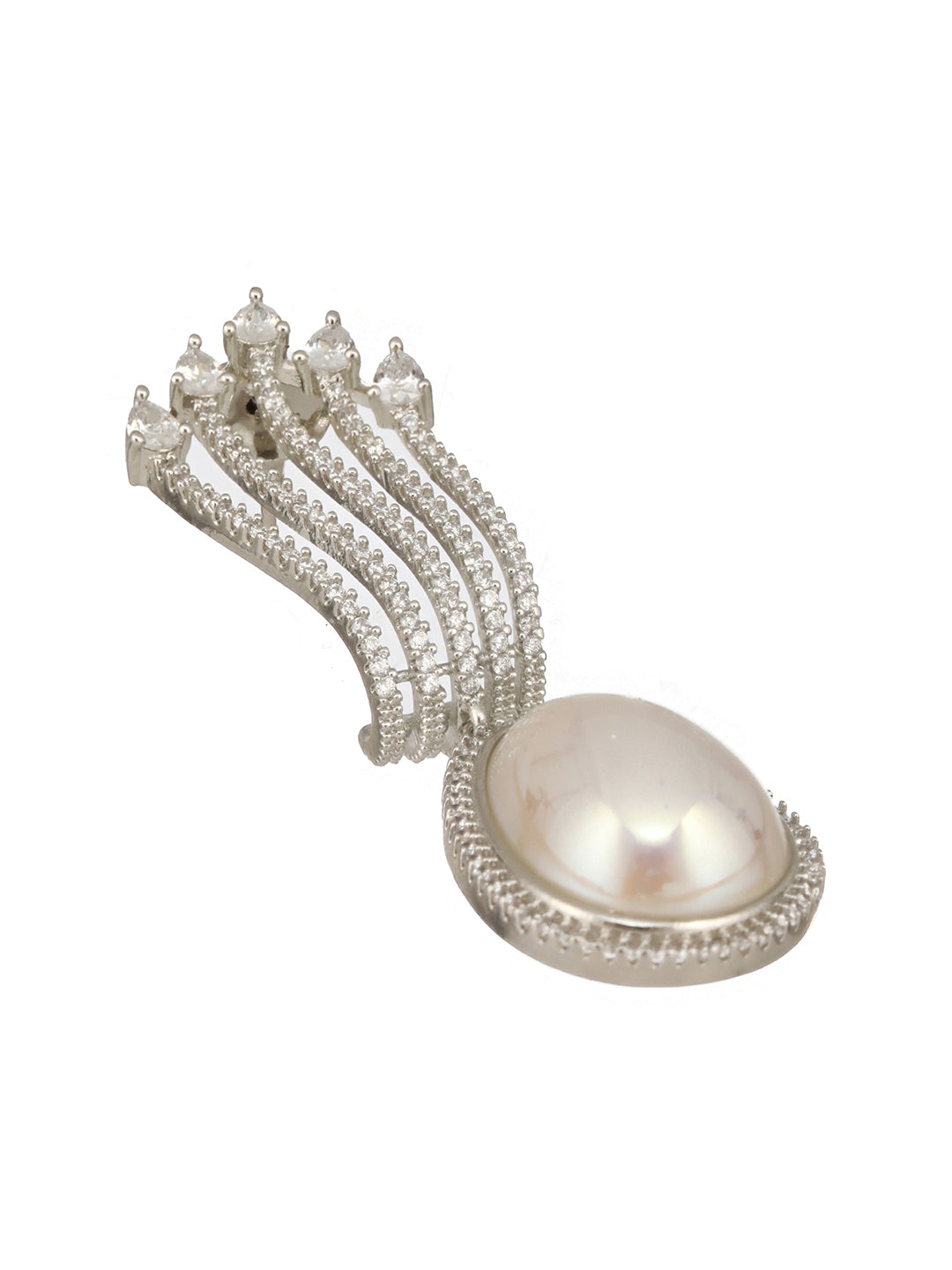 Silver Plated AD Studded  & Pearl Contemporary Hoop Bali  Earrings