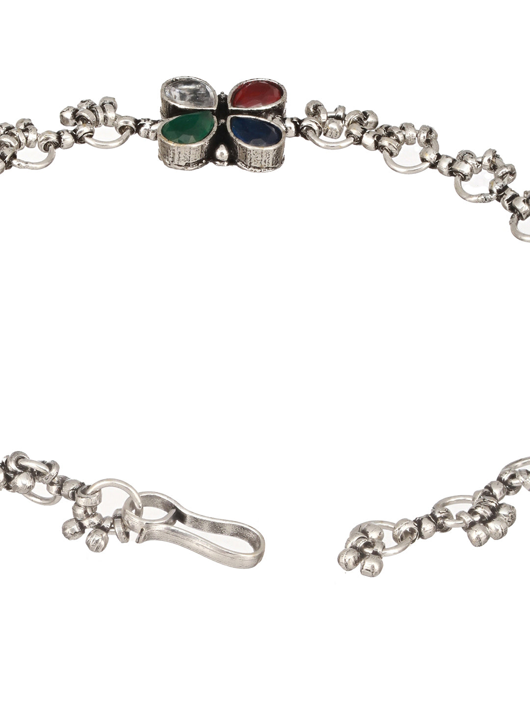 Silver Plated Multicoloured Stone Studded Delicate Floral Payal Anklet