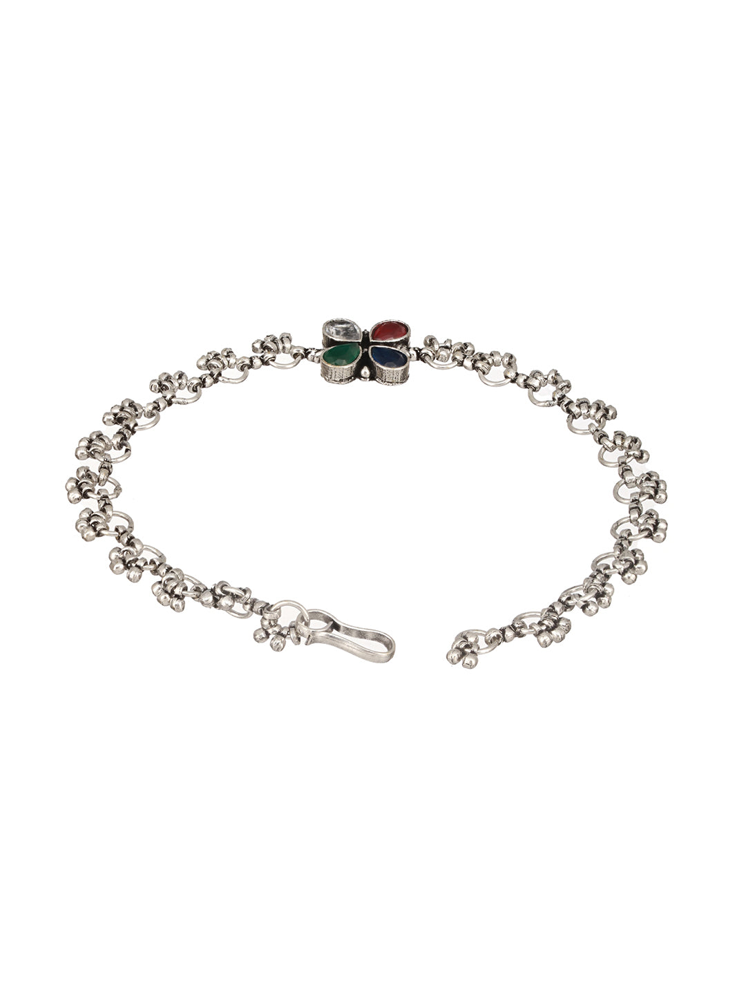 Silver Plated Multicoloured Stone Studded Delicate Floral Payal Anklet