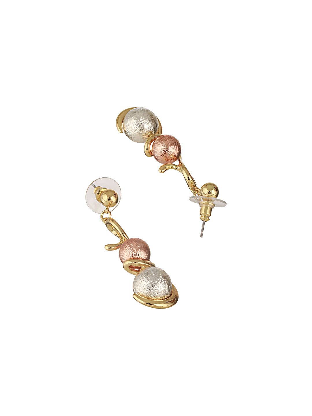 Anti-Tarnish Rose Gold & Silver Toned Twisted Ball Locket & Earrings Jewellery Set