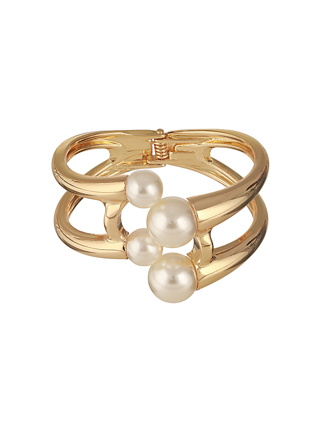 Anti-Tarnish Gold Plated Big Pearl Studded Cuff Kada Bracelet