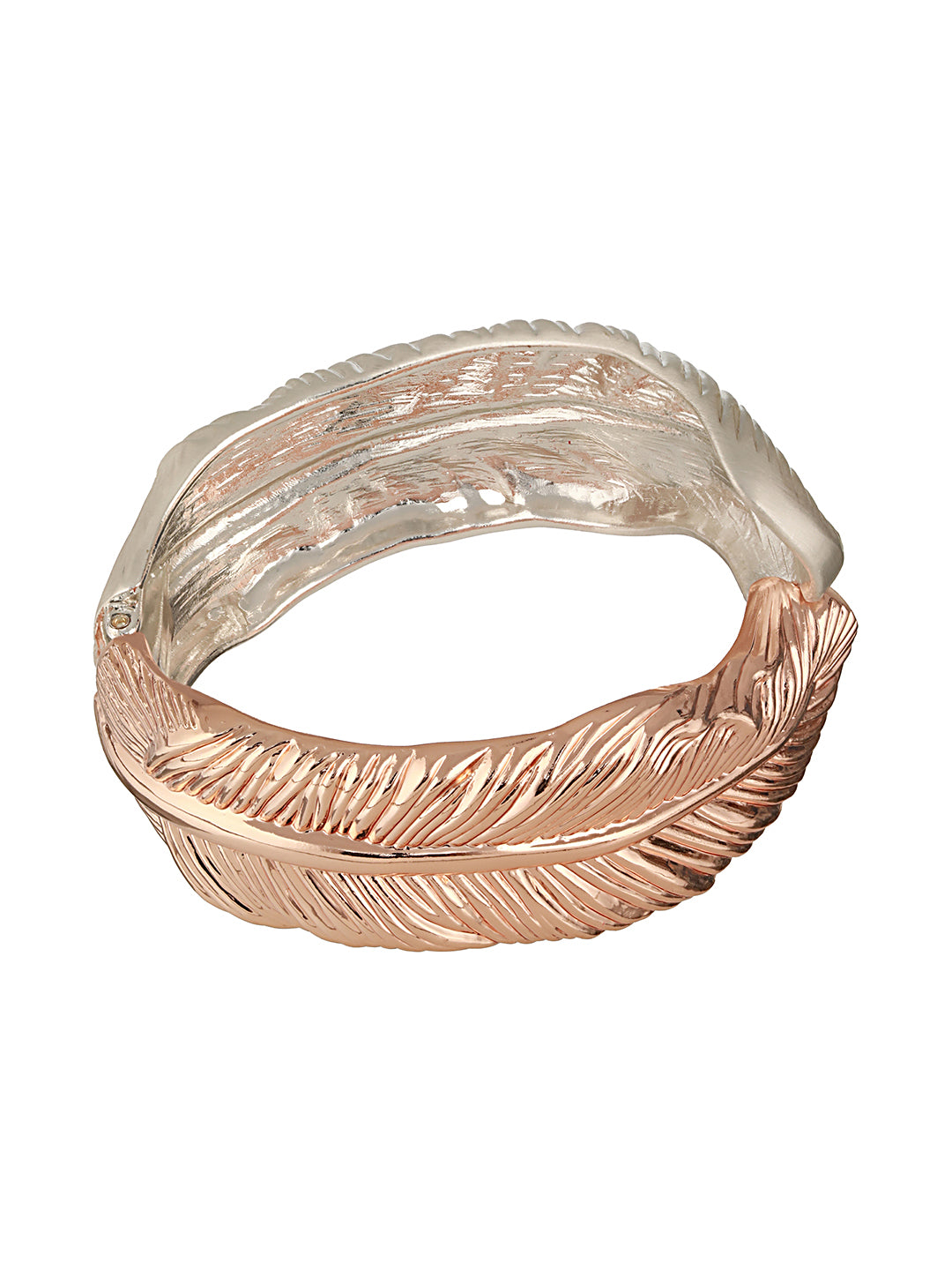 Anti-Tarnish Dual Tone Rose Gold Leaf Shaped Cuff Kada bracelet