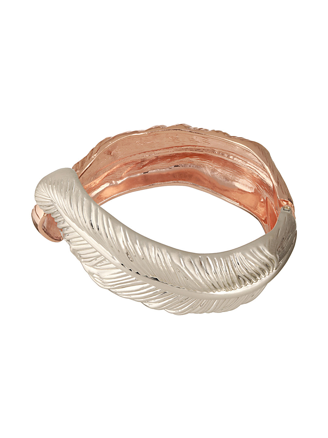 Anti-Tarnish Dual Tone Rose Gold Leaf Shaped Cuff Kada bracelet
