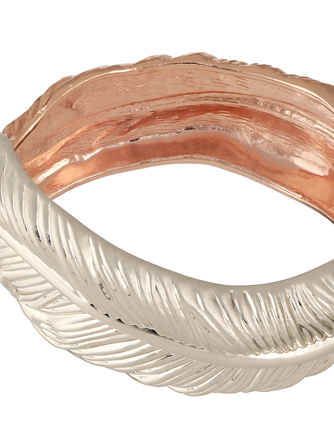 Anti-Tarnish Dual Tone Rose Gold Leaf Shaped Cuff Kada bracelet