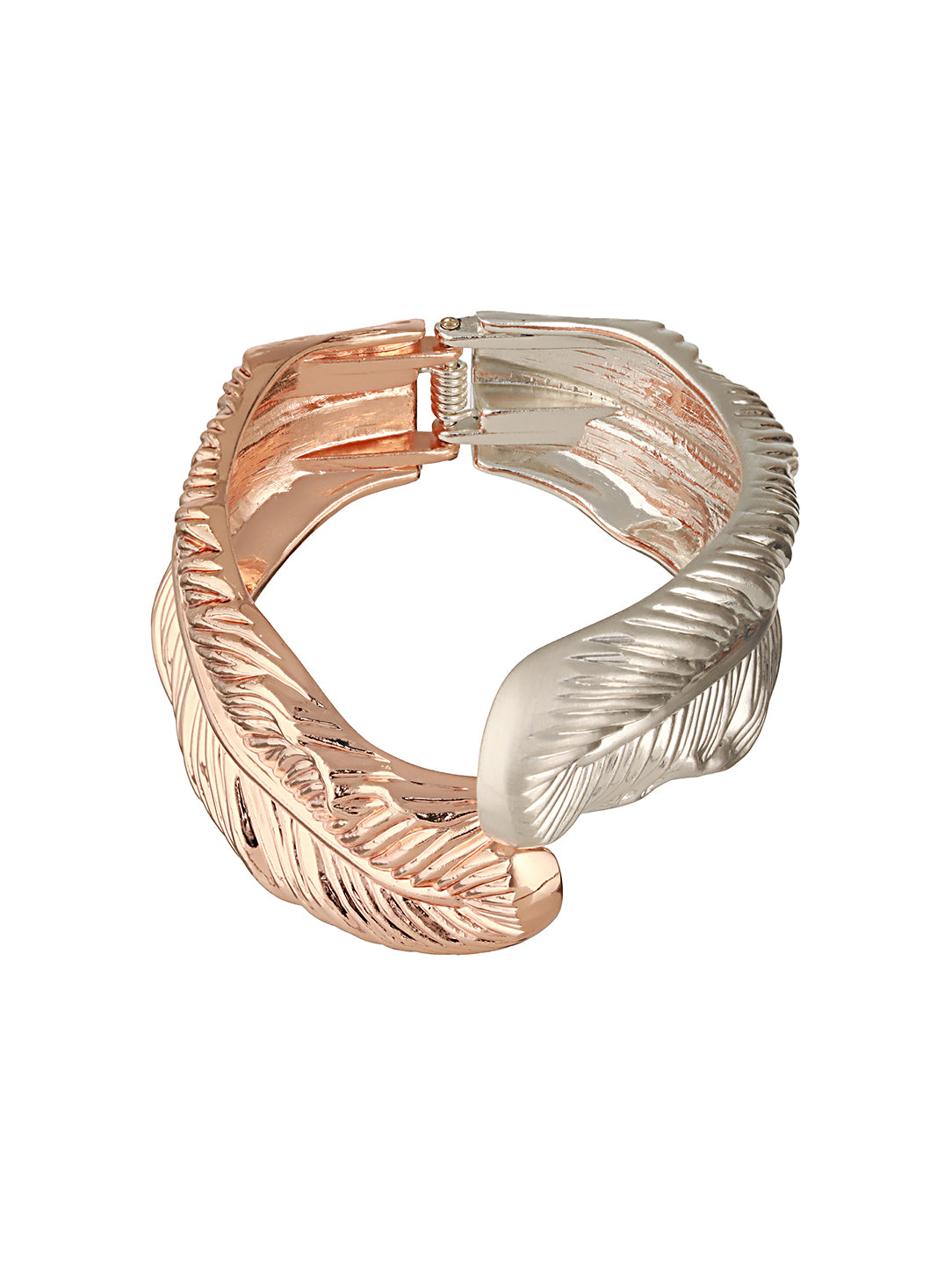 Anti-Tarnish Dual Tone Rose Gold Leaf Shaped Cuff Kada bracelet