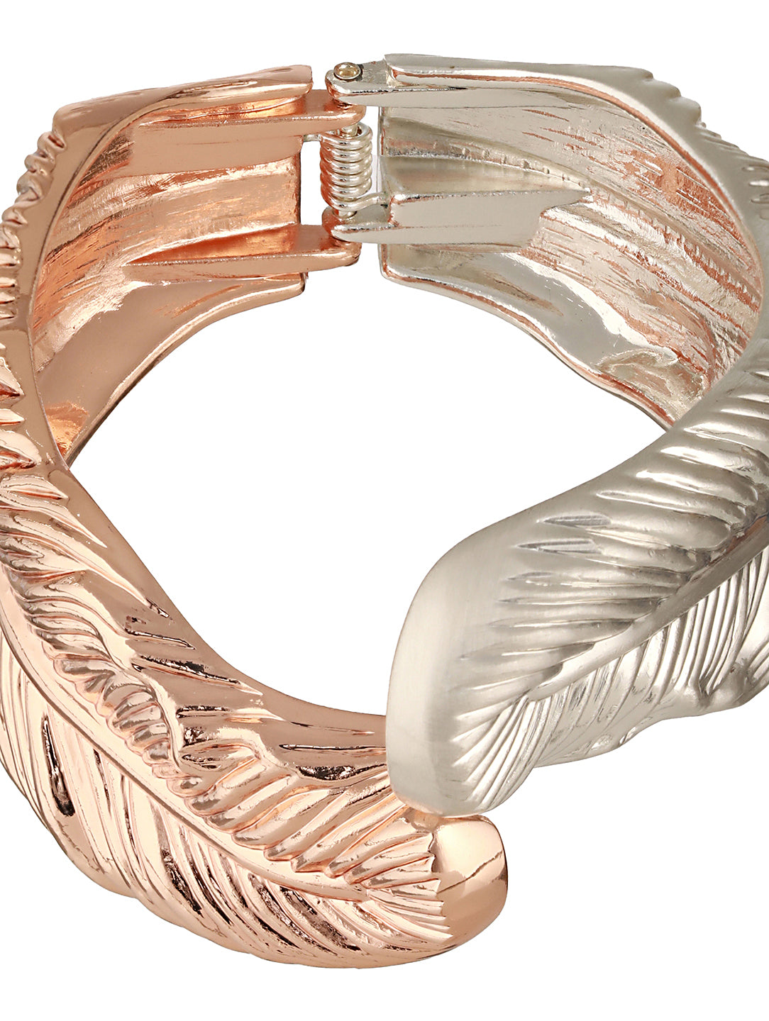 Anti-Tarnish Dual Tone Rose Gold Leaf Shaped Cuff Kada bracelet