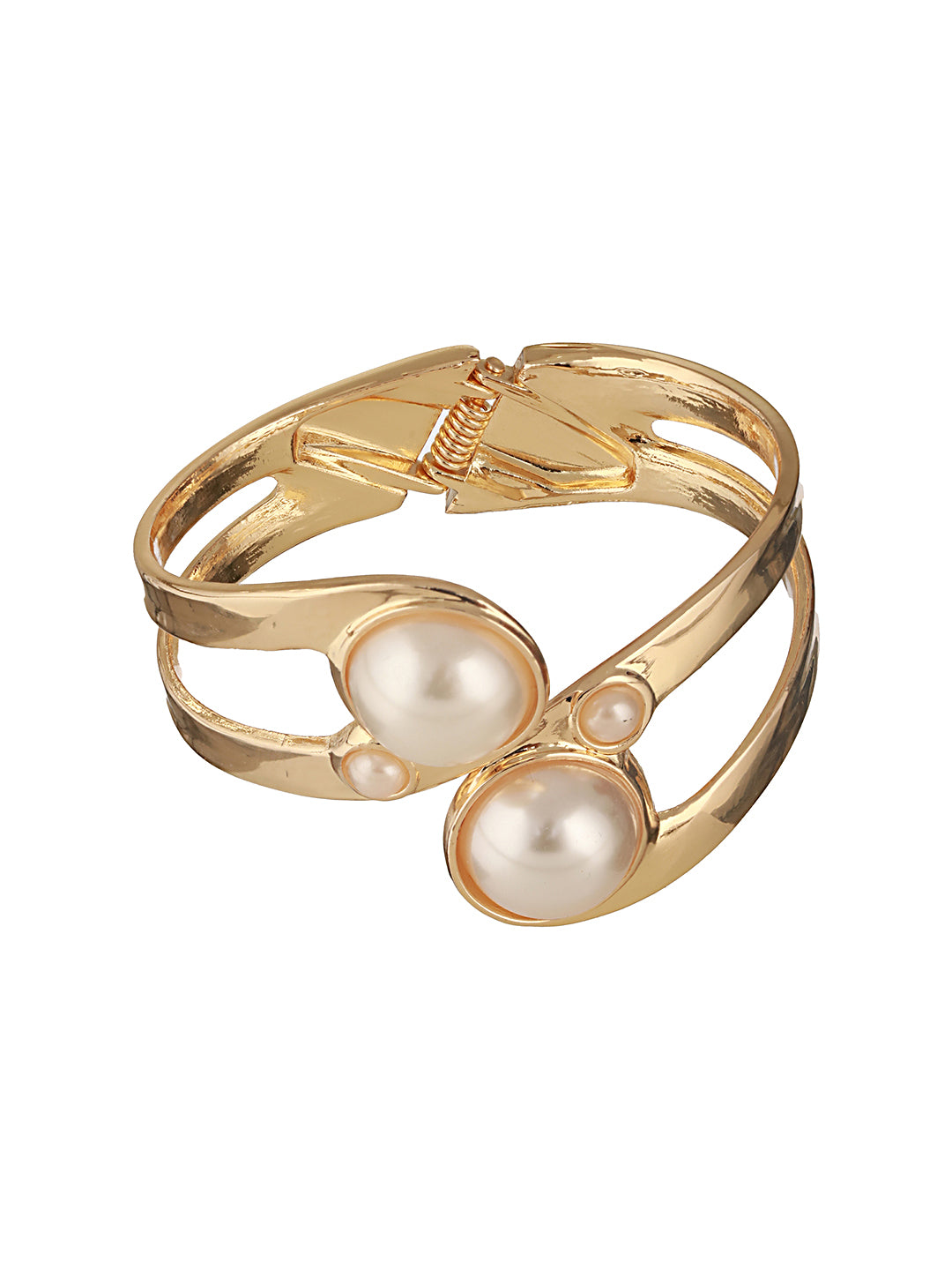Anti-Tarnish 18k Gold Plated Pearl Studded Cuff Bangle Bracelet