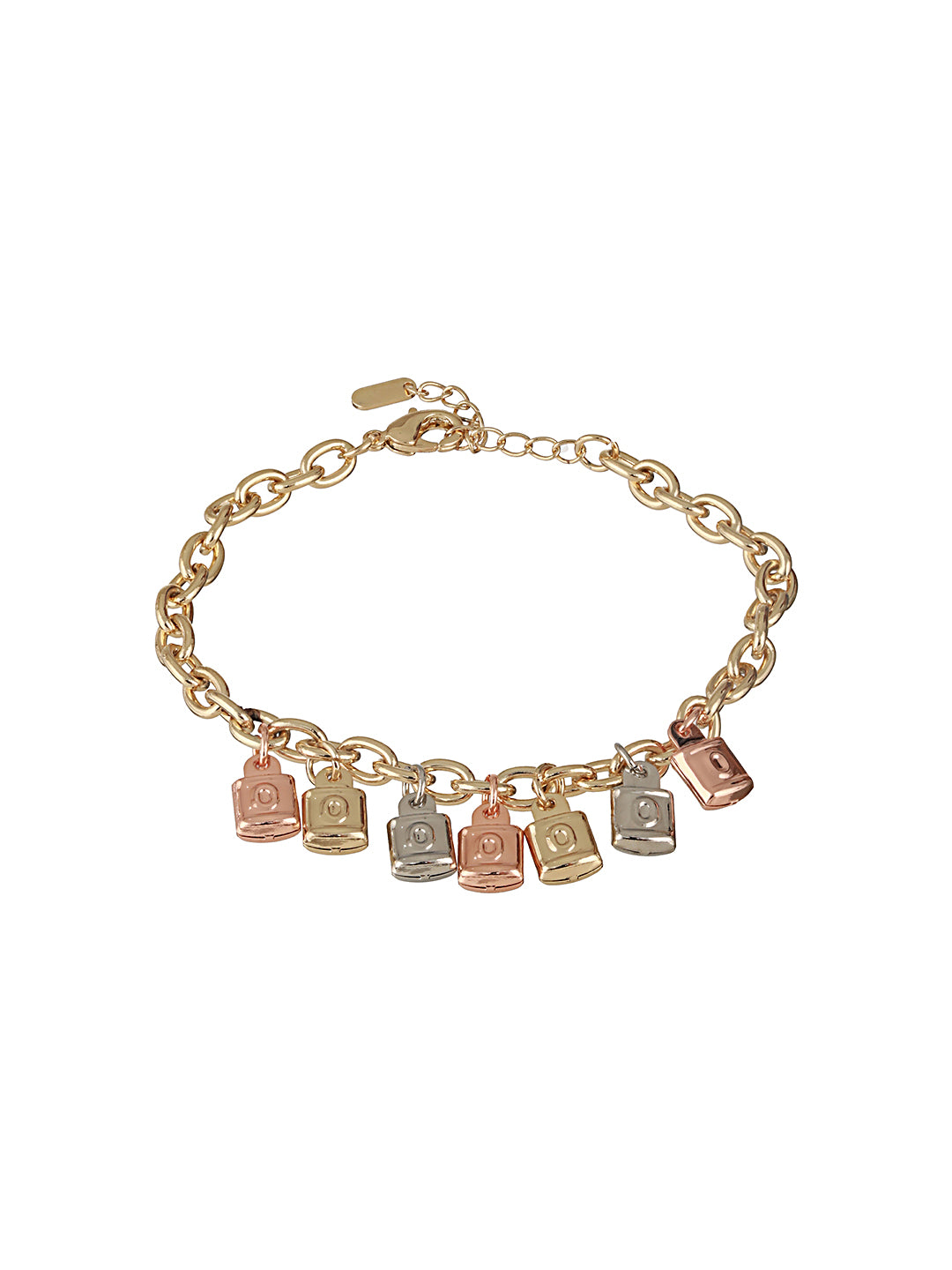 Anti-Tarnish Gold Plated Engraved Lock Charms Allover Wraparound Bracelet