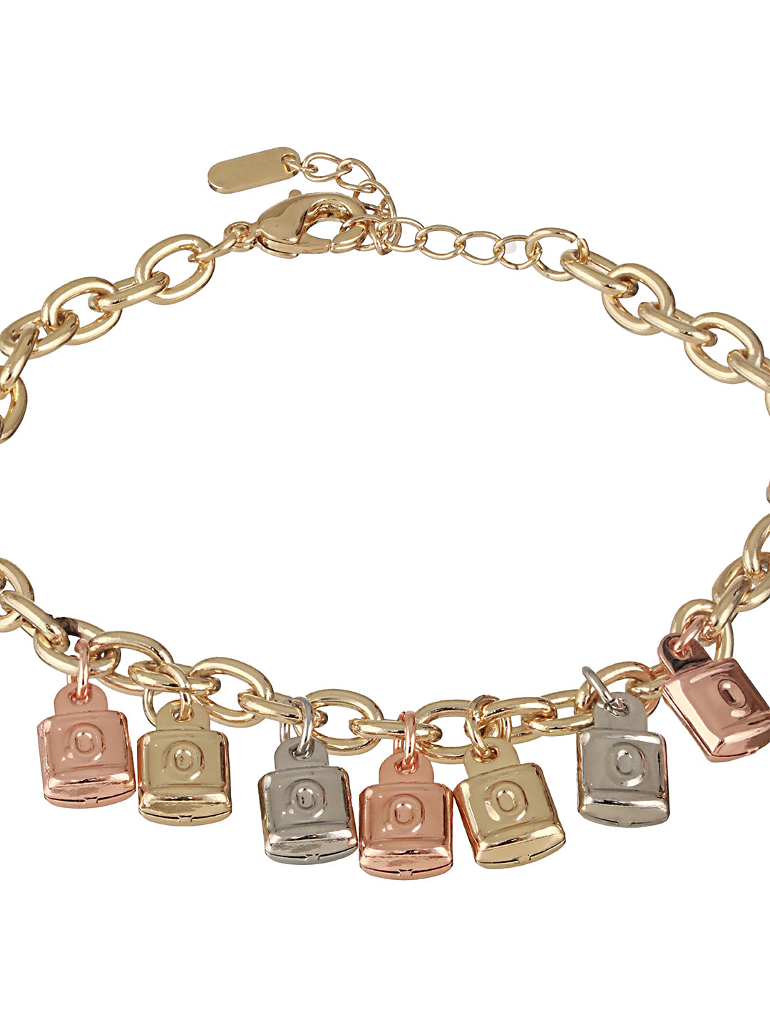 Anti-Tarnish Gold Plated Engraved Lock Charms Allover Wraparound Bracelet
