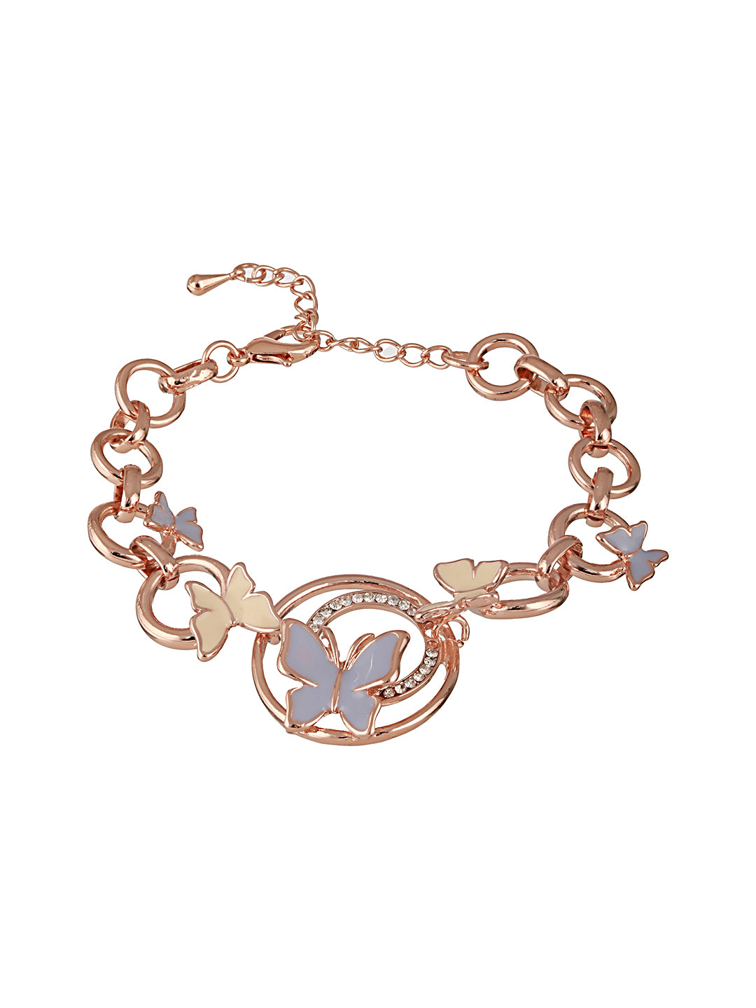 Anti-Tarnish Rose Gold Plated Halo Butterfly Charm Link Bracelet