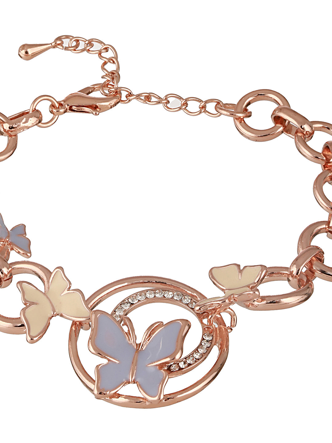 Anti-Tarnish Rose Gold Plated Halo Butterfly Charm Link Bracelet