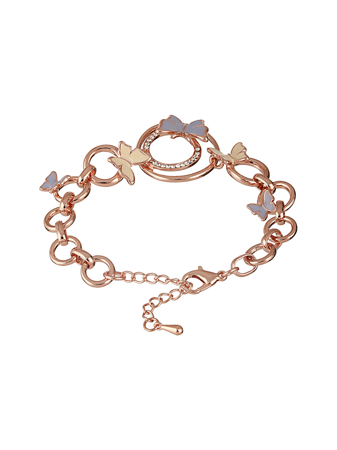Anti-Tarnish Rose Gold Plated Halo Butterfly Charm Link Bracelet