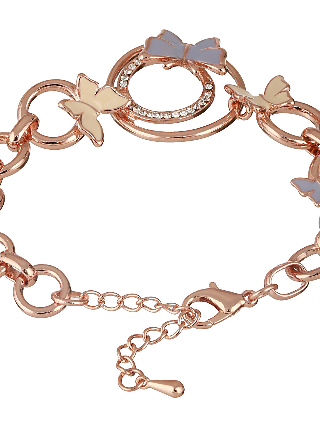 Anti-Tarnish Rose Gold Plated Halo Butterfly Charm Link Bracelet