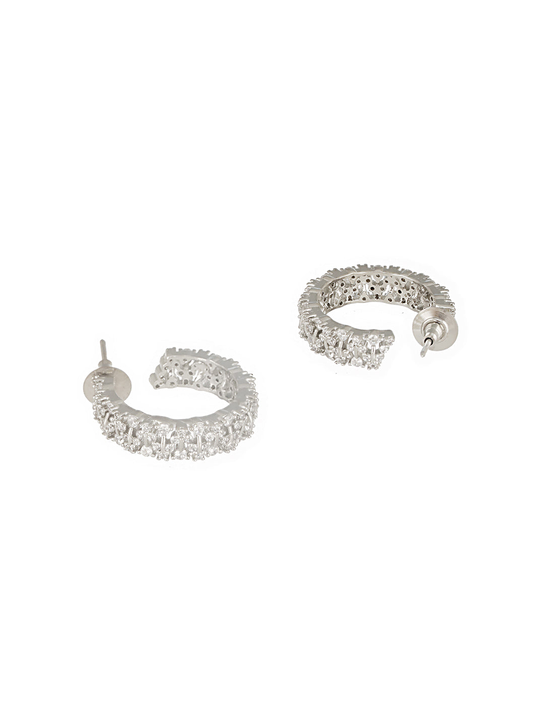 Silver Plated Zircon Studded Minimal Half C Hoops Earrings
