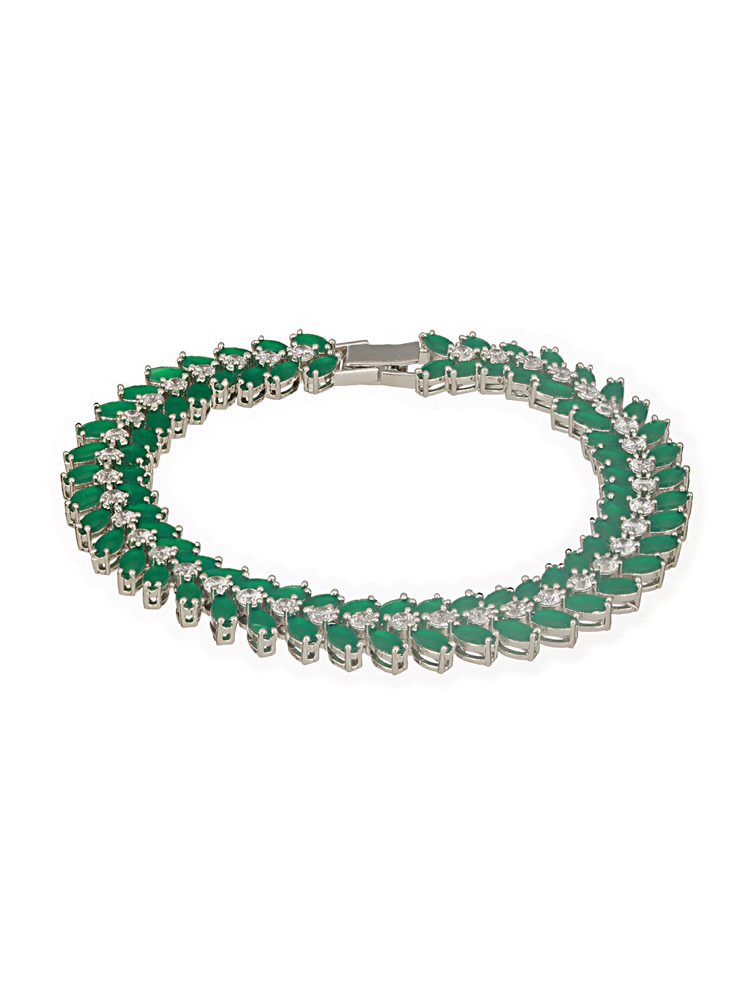 Silver Plated Emerald Green Designer Luxe Wraparound Tennis Bracelet